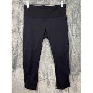 Lululemon Cropped Leggings Sz 6 Black‎ Mesh Back Panel Zip Pocket Pickleball Gym